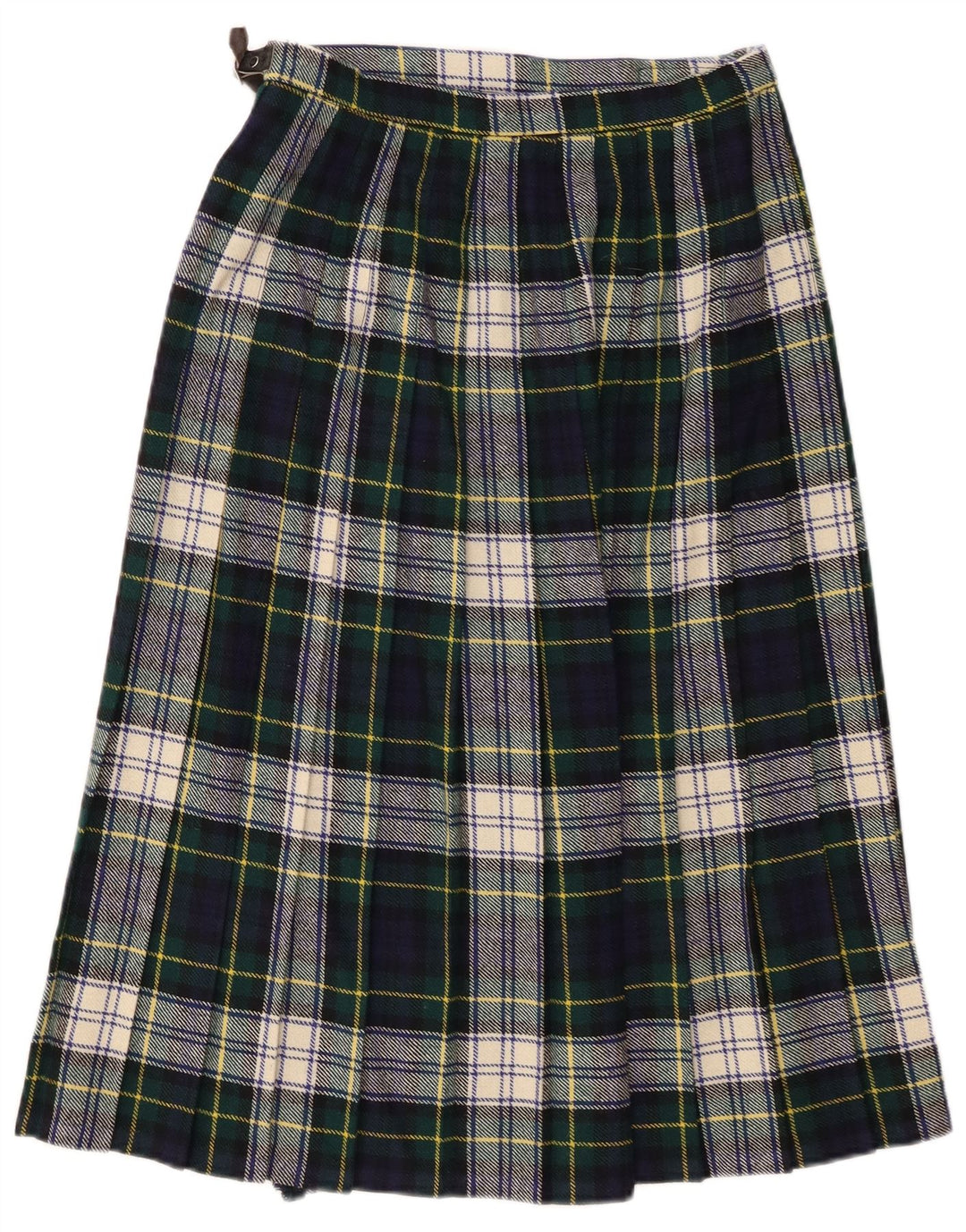 Saia feminina vintage UK 14 lã xadrez verde médio