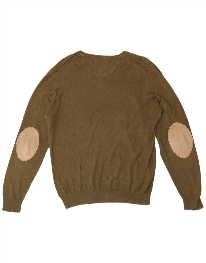 Suéter masculino Massimo Dutti com decote em V, algodão cáqui médio