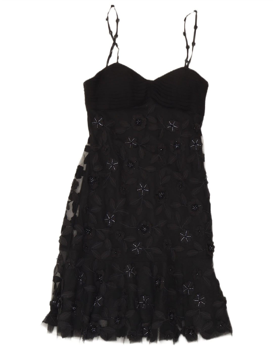 Vestido feminino vintage EU 38 poliéster floral preto médio