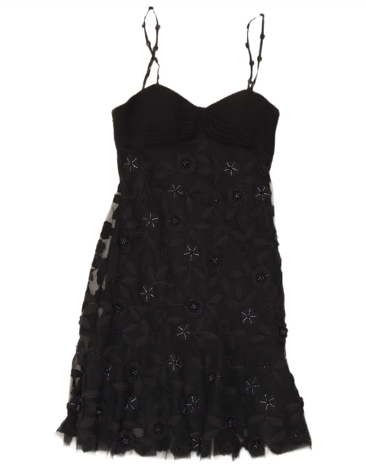 Vestido feminino vintage EU 38 poliéster floral preto médio