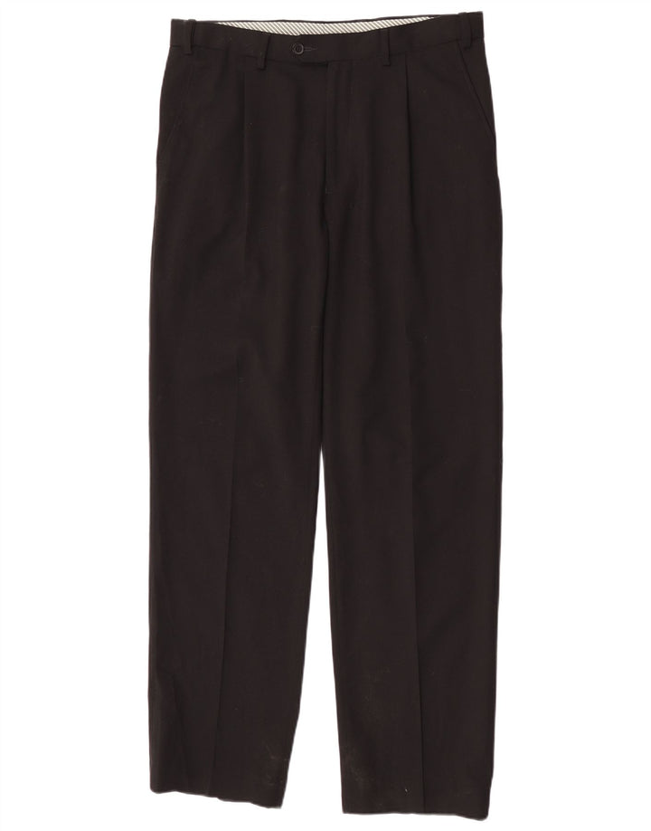 Calça masculina de terno reto Marks & Spencer W32 L31 poliéster preto