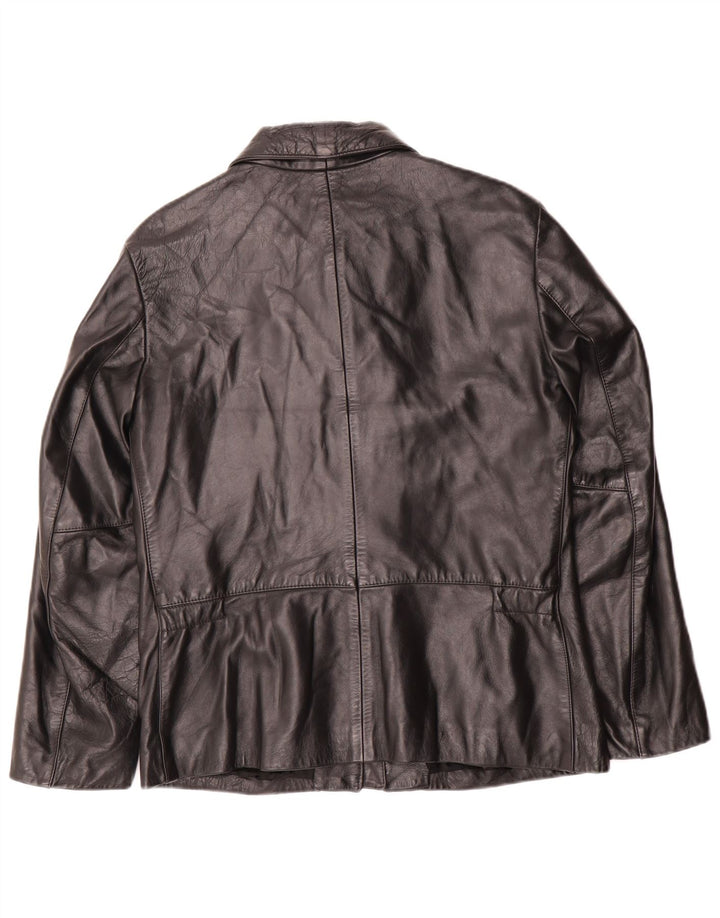 Jaqueta de couro feminina Benetton UK 14 couro preto médio