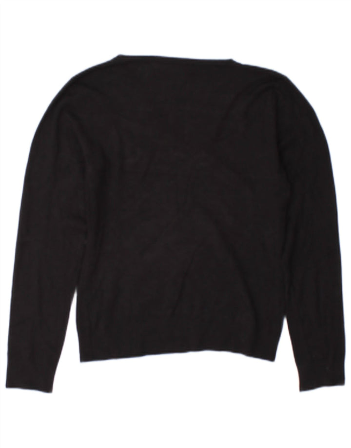 Suéter feminino Zara com decote em V Reino Unido 12 médio preto rayon