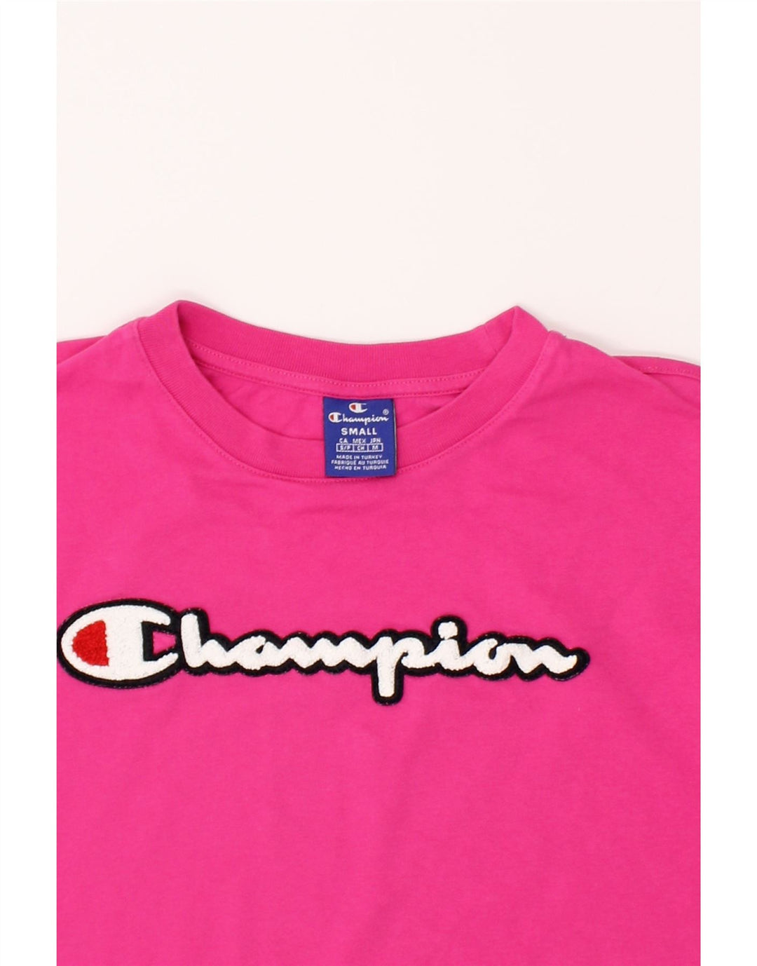 CHAMPION Womens Crop Graphic T-Shirt Top UK 10 Small Pink Vintage Champion and Second-Hand Champion from Messina Hembry 