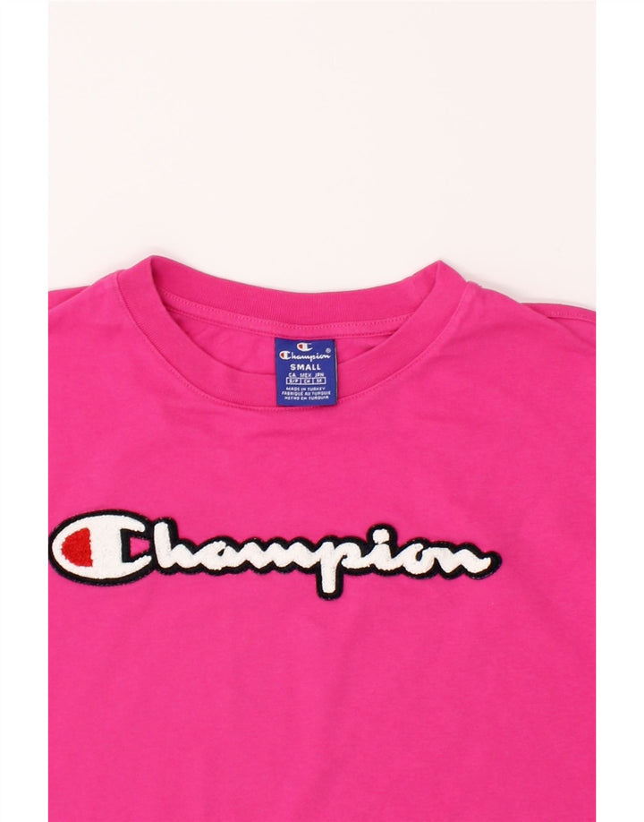 CHAMPION Womens Crop Graphic T-Shirt Top UK 10 Small Pink Vintage Champion and Second-Hand Champion from Messina Hembry 