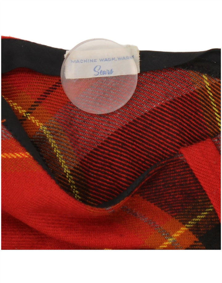 Saia larga feminina vintage W28 xadrez vermelho médio