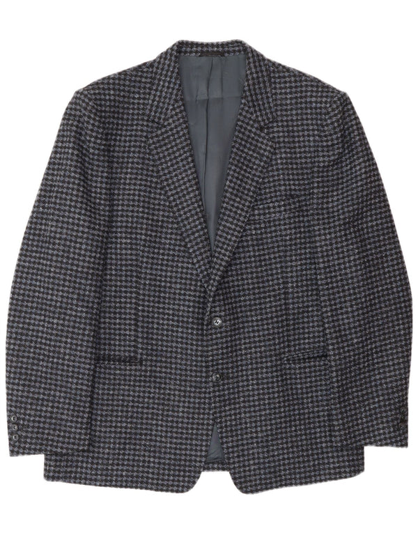 Jaqueta blazer masculina vintage com 2 botões IT 56 3XL azul houndstooth lã virgem