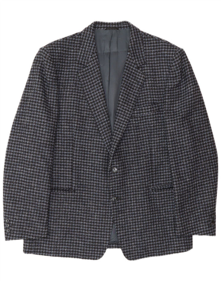 Jaqueta blazer masculina vintage com 2 botões IT 56 3XL azul houndstooth lã virgem