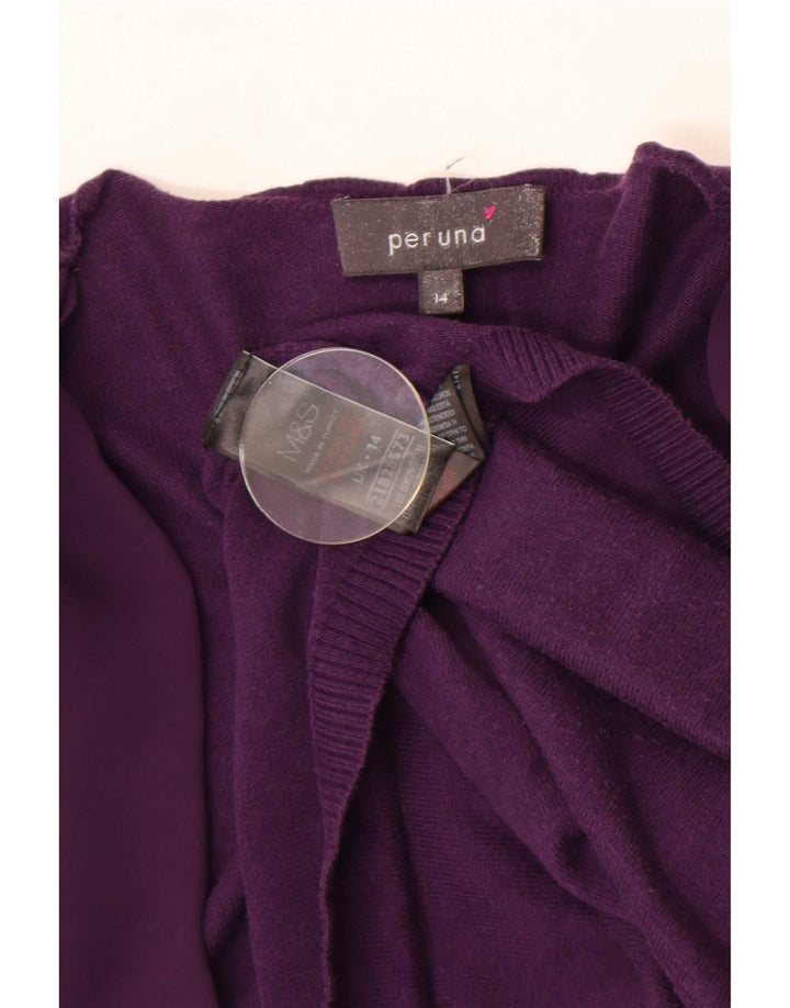 Suéter cardigã aberto feminino Marks & Spencer Reino Unido 14 algodão roxo médio