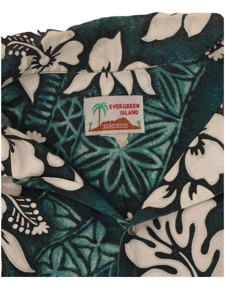 Camisa masculina vintage de manga curta grande verde floral