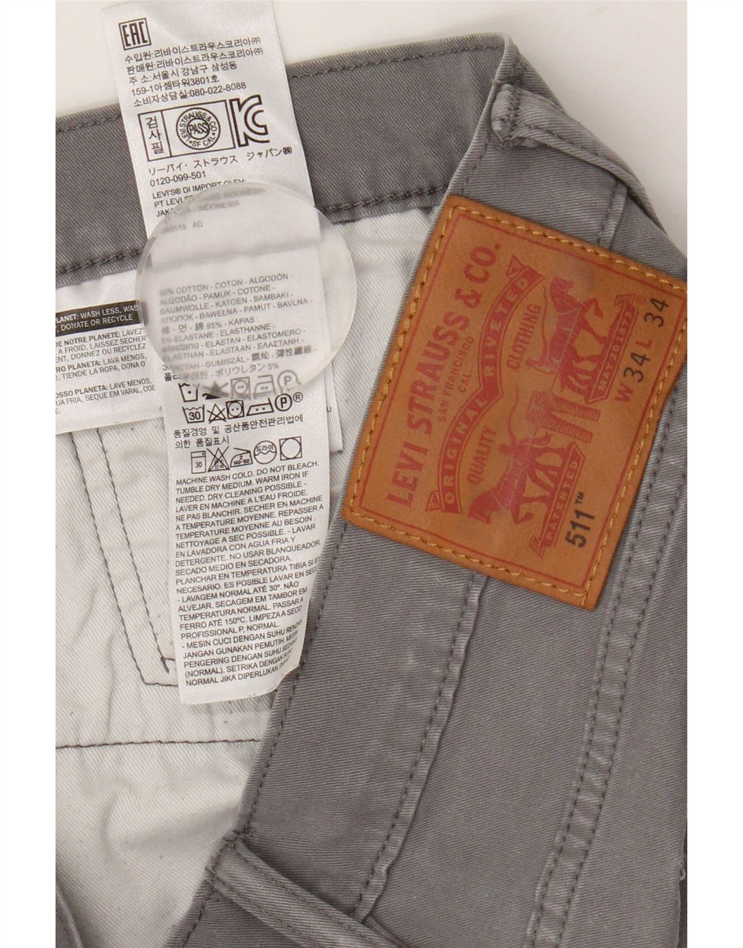 Levi's Masculino 511 Slim Jeans W34 L34 Cinza Algodão