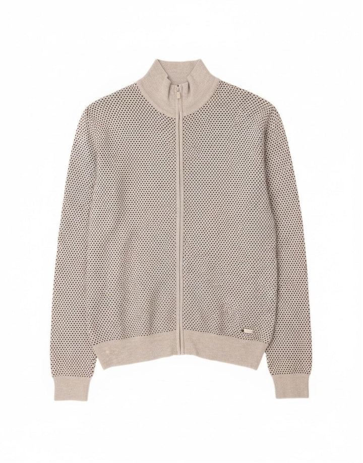 Suéter cardigã masculino Trussardi grande viscose manchada cinza