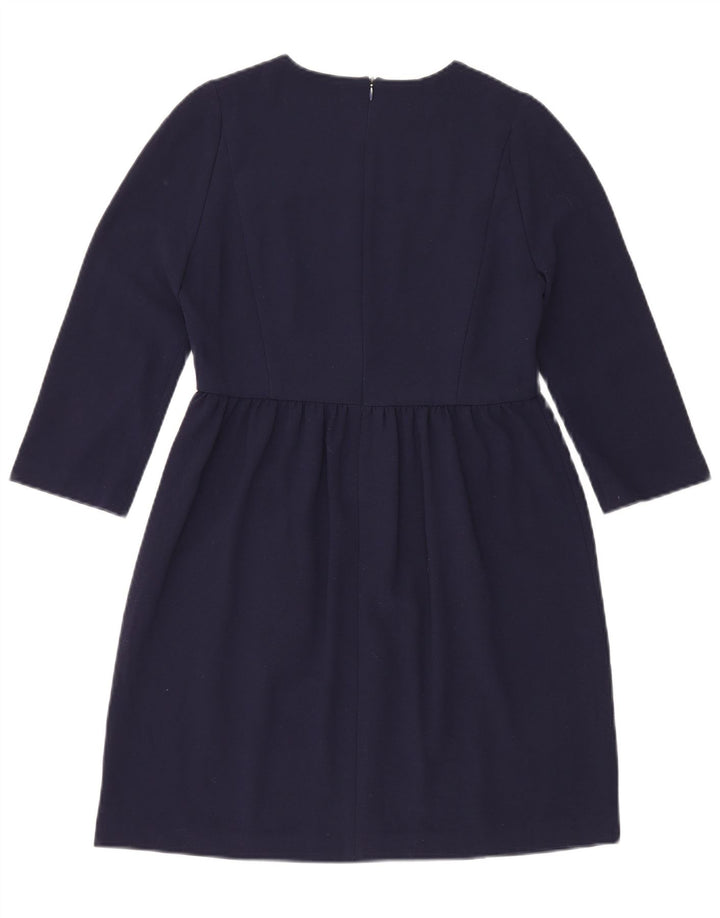 Vestido básico feminino Zara manga 3/4 Reino Unido 12 médio azul marinho