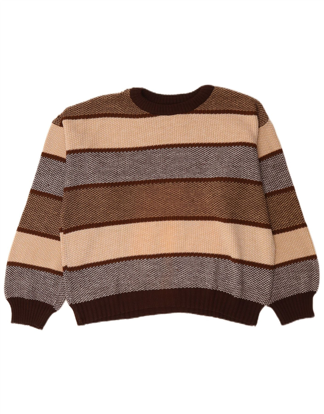 Suéter vintage masculino com gola redonda XL listrado marrom