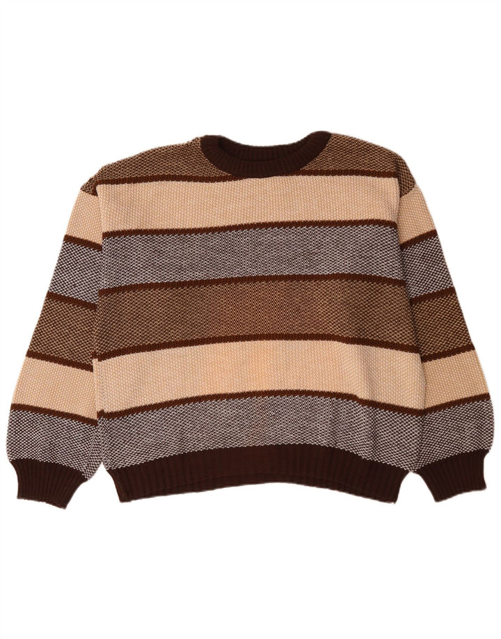 Suéter vintage masculino com gola redonda XL listrado marrom