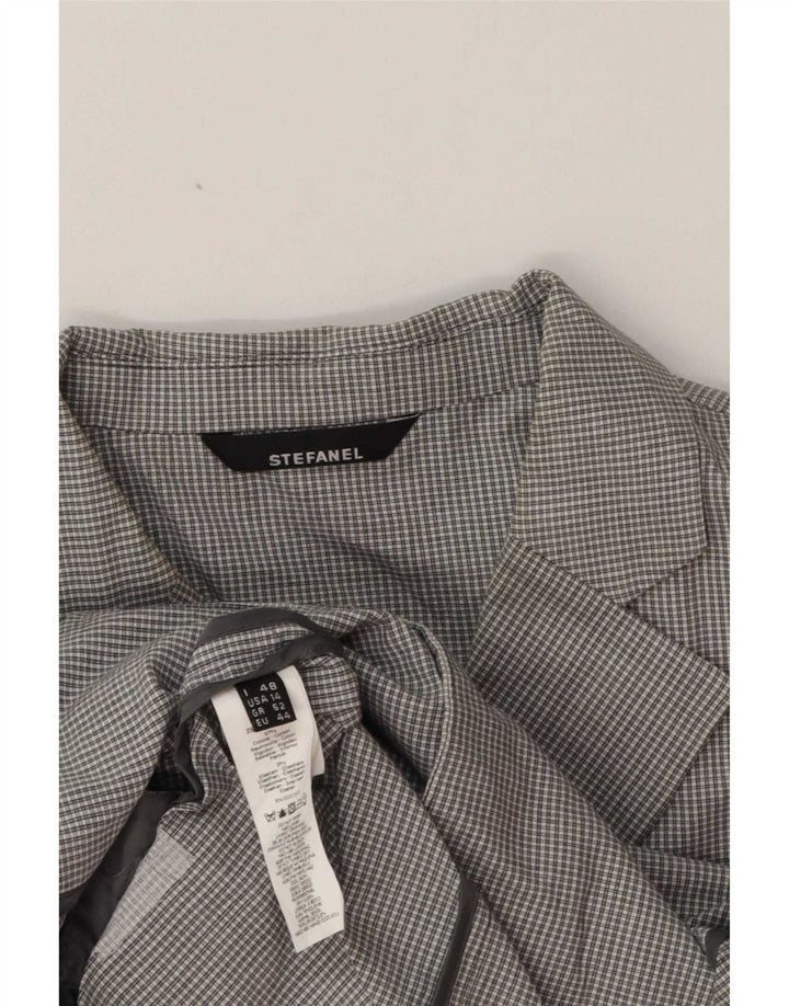 Jaqueta blazer feminina Stefanel com 3 botões IT 48 XL cinza xadrez algodão