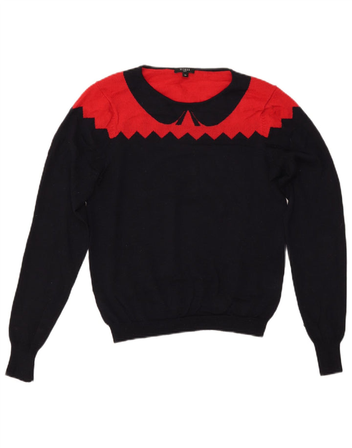 Suéter feminino HOBBS com gola canoa Reino Unido 10 pequeno bloco colorido azul marinho