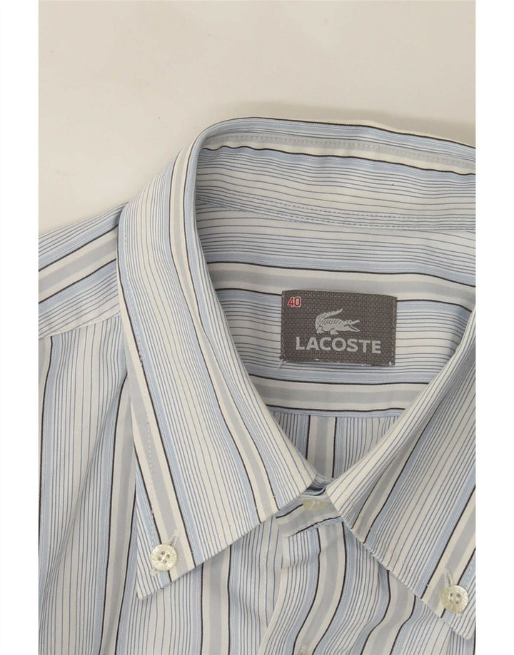 Lacoste Camisa masculina de manga curta tamanho 40 listrado azul médio