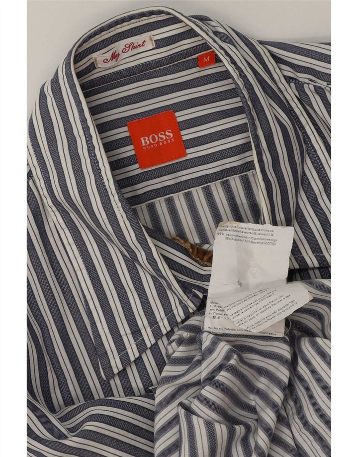 Camisa masculina Hugo Boss de algodão listrado azul médio
