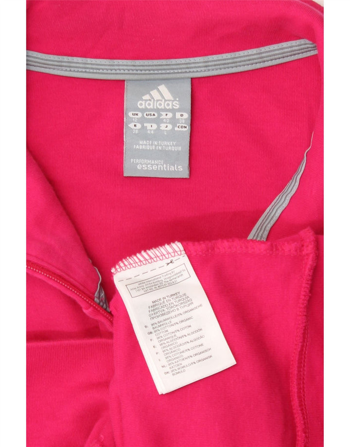 Adidas Womens Tracksuit Top Jacket UK 12 Médio Algodão Rosa