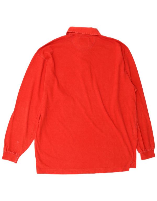 United Cotton Mens Graphic Long Sleeve Polo Shirt Medium Red