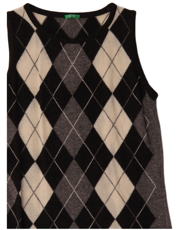 Vestido jumper feminino sem mangas BENETTON Reino Unido 12 cinza médio Argyle/Diamante