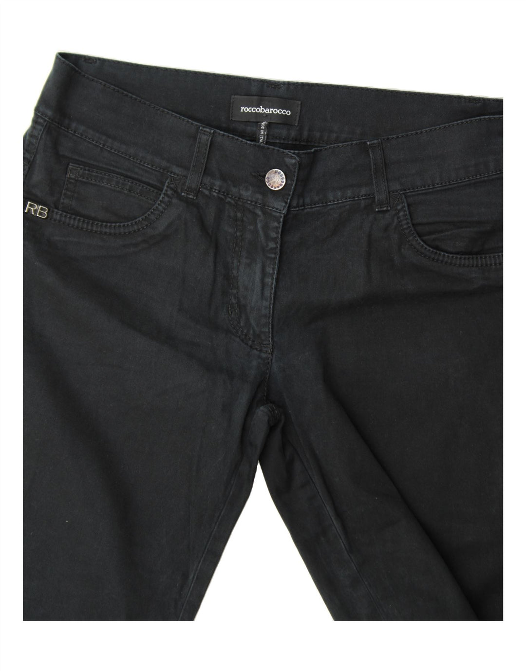 ROCCOBAROCCO Womens Slim Casual Trousers W31 L31 Navy Blue Cotton Vintage Roccobarocco and Second-Hand Roccobarocco from Messina Hembry 