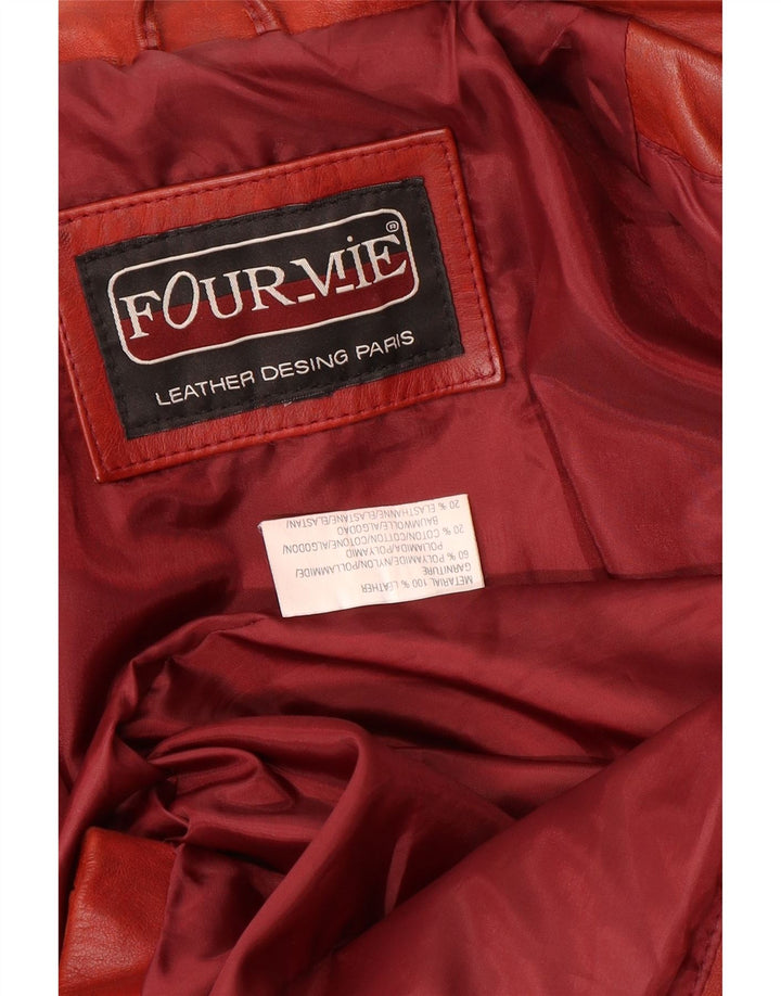 Jaqueta blazer feminina de couro VINTAGE com 3 botões Reino Unido 14 couro vermelho médio