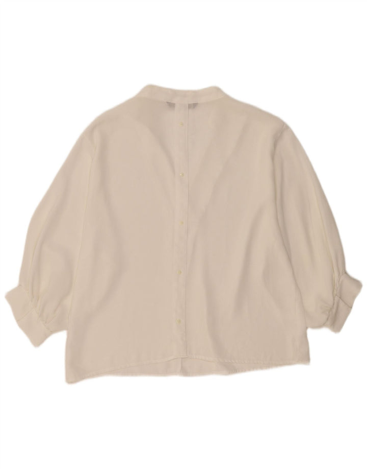 Blusa feminina ZARA manga 3/4 Batwing Reino Unido 14 médio branco poliéster