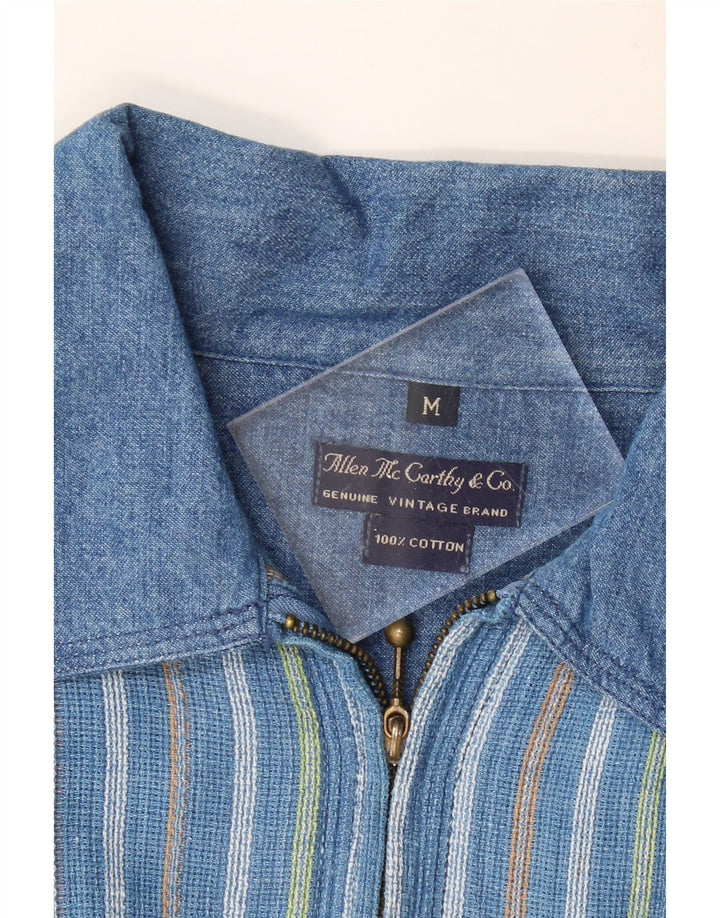 Camisa pulôver masculina VINTAGE de manga curta com ajuste solto listrado azul médio