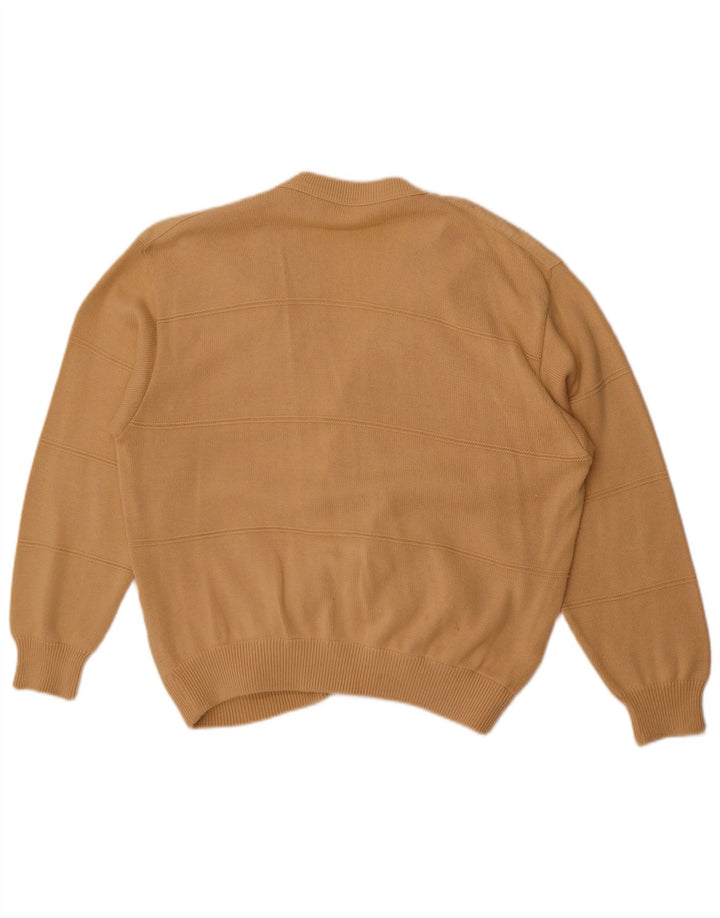Suéter cardigã masculino vintage grande listrado bege