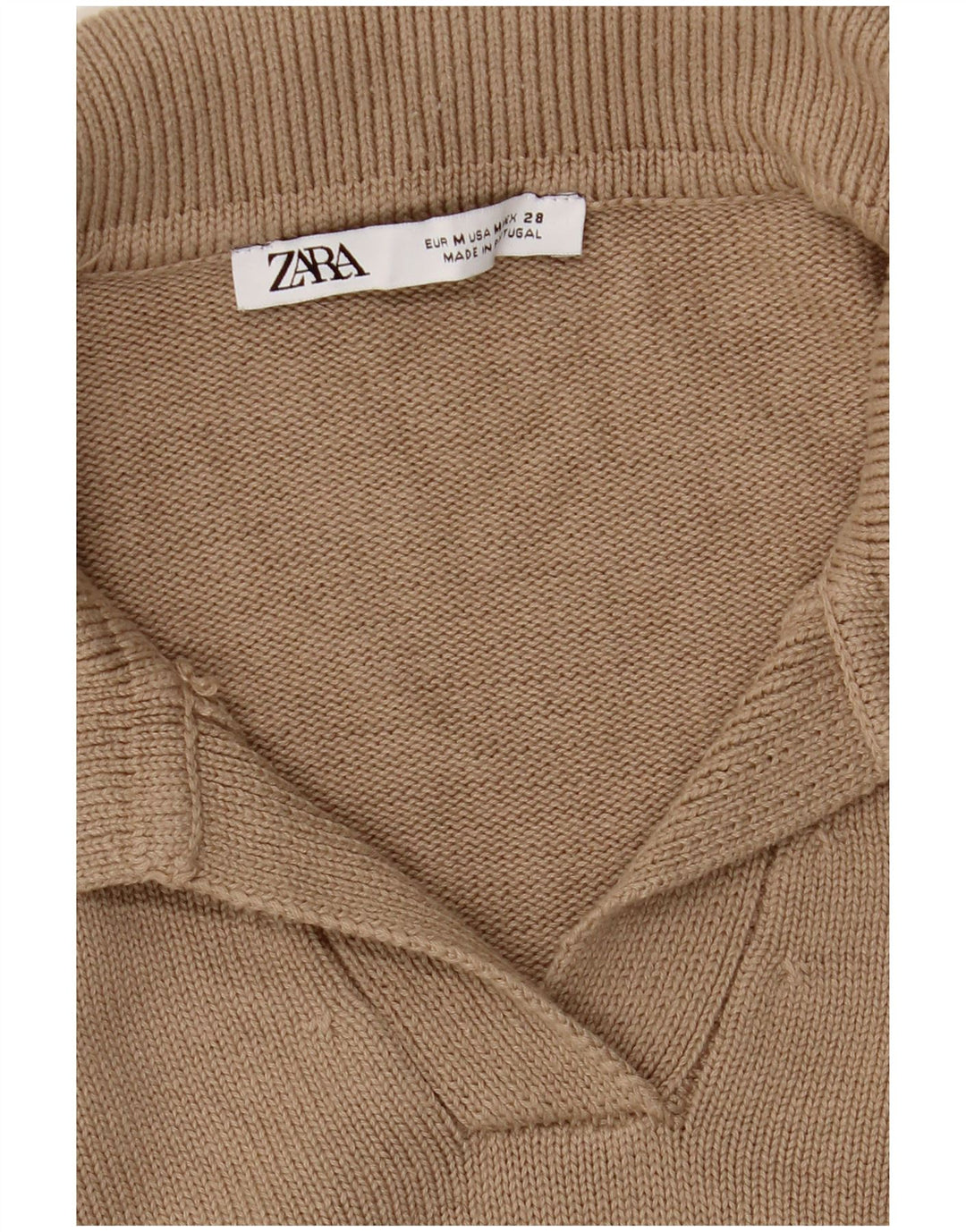 Zara Suéter feminino com gola polo e gola polo UK 14 médio bege