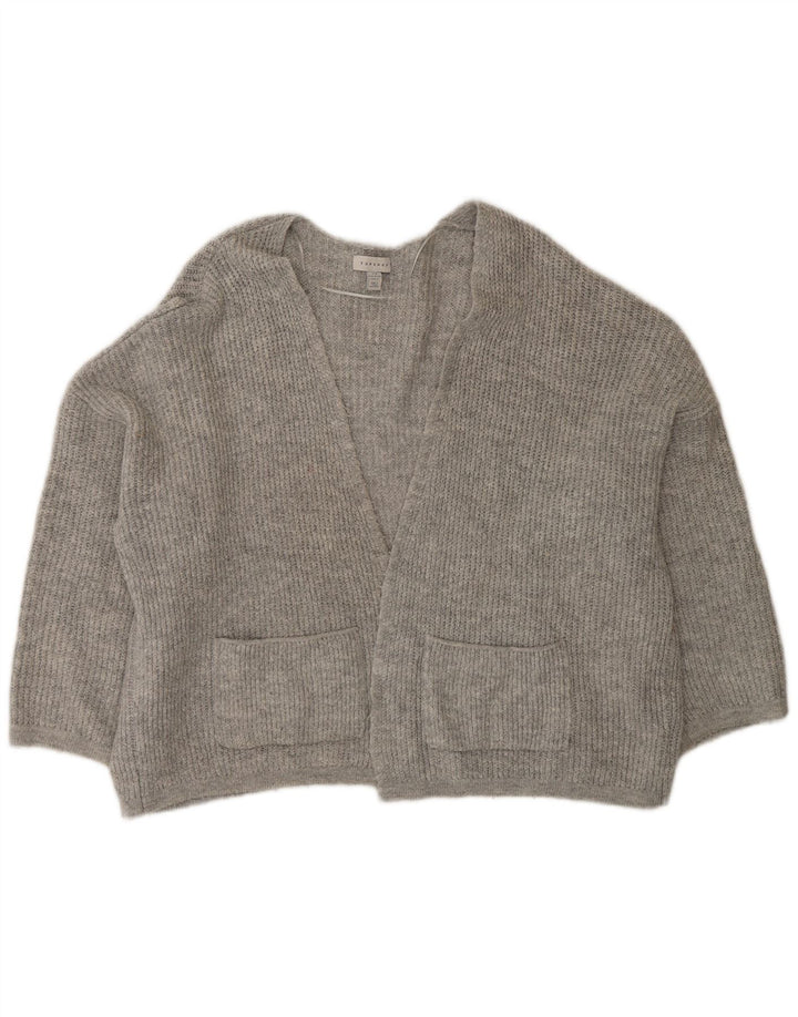 Suéter cardigã aberto grande Topshop feminino Reino Unido 14 acrílico cinza médio