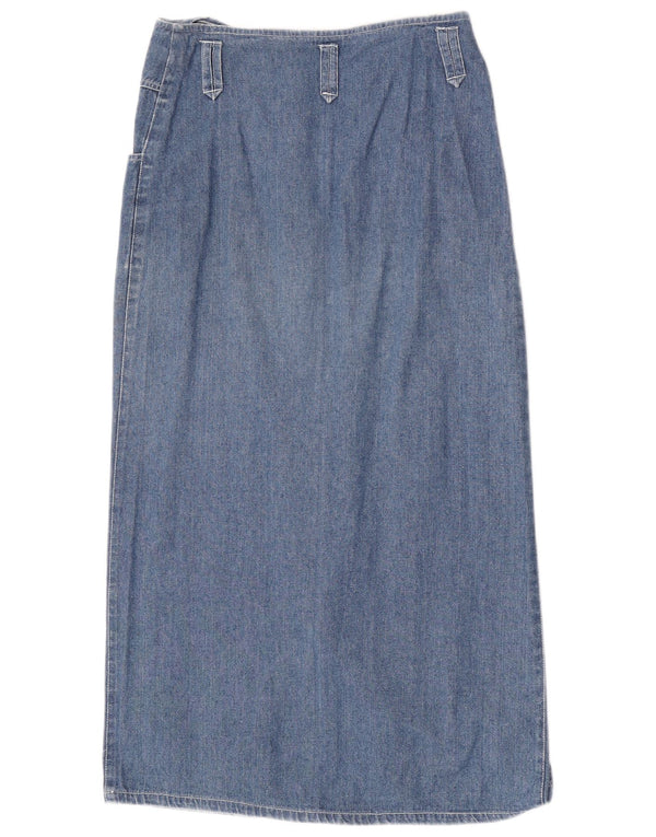 Saia jeans midi vintage feminina média W28 algodão azul
