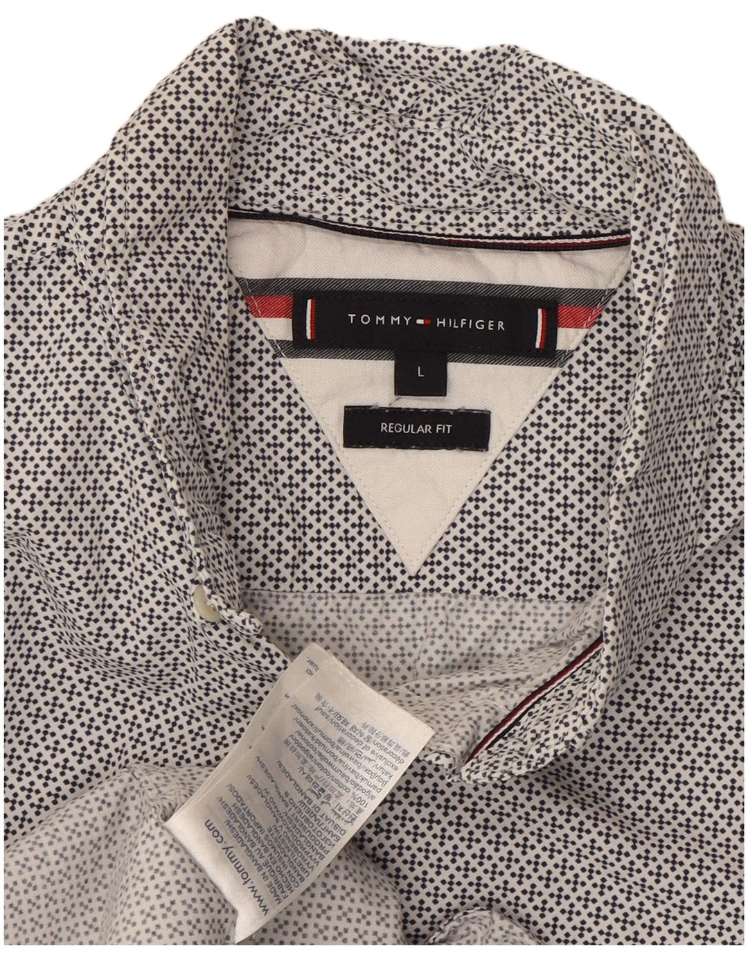 Camisa masculina TOMMY HILFIGER regular fit grande algodão manchado branco