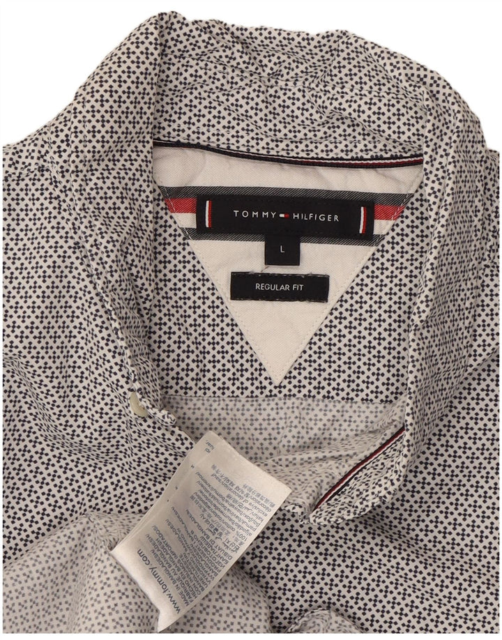 Camisa masculina TOMMY HILFIGER regular fit grande algodão manchado branco