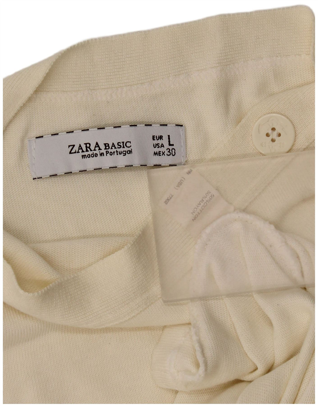 Top feminino Zara manga 3/4 Reino Unido 14 grande algodão branco
