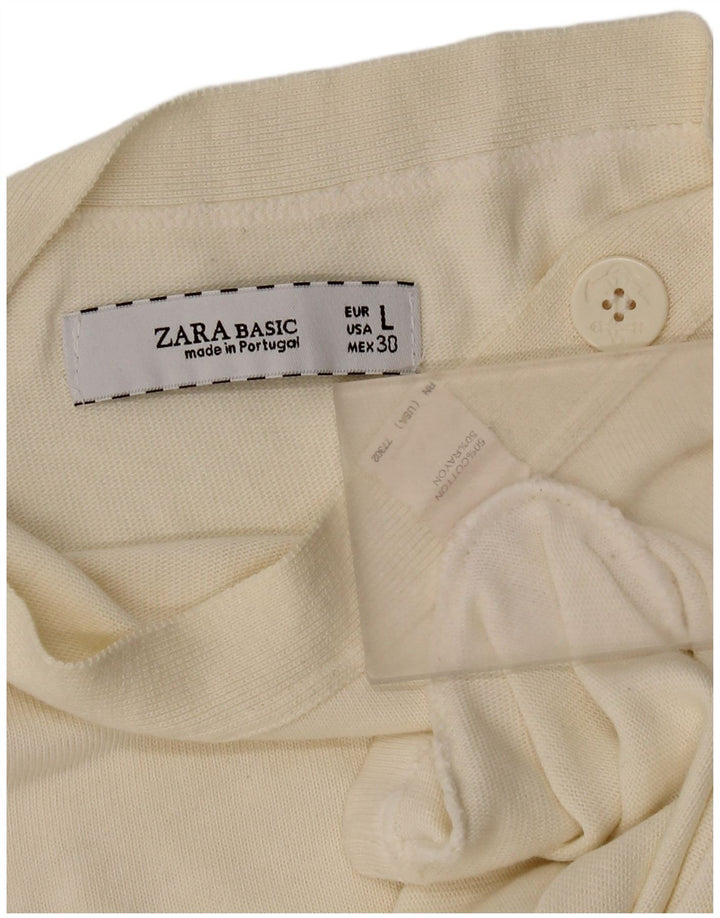 Top feminino Zara manga 3/4 Reino Unido 14 grande algodão branco