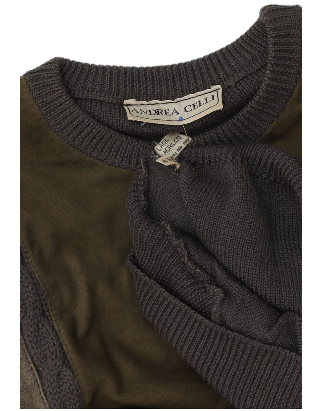 Suéter masculino Andrea Celli com gola redonda, grande lã colorblock cinza