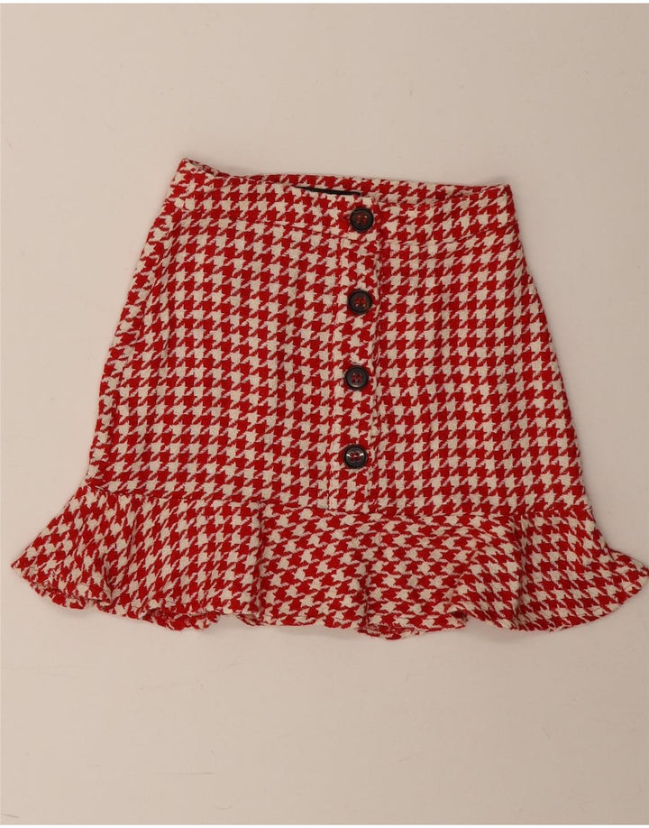 Mini saia feminina Zara XS W24 algodão houndstooth vermelho