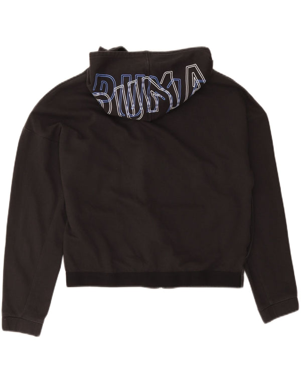 Suéter feminino Puma Crop Graphic Zip com capuz Reino Unido 16 grande algodão preto
