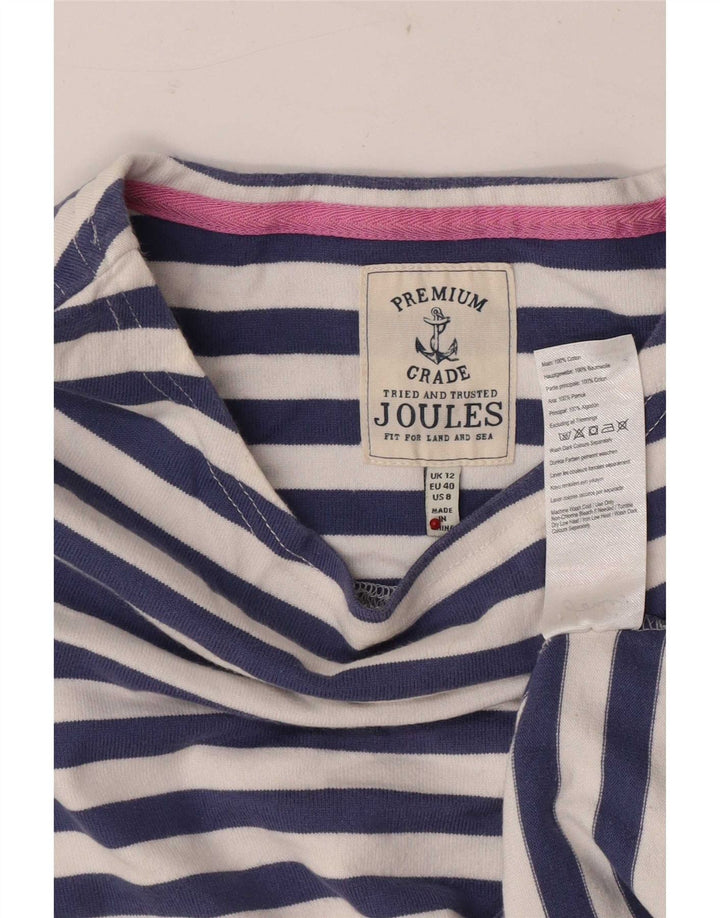 Joules Top feminino regular manga 3/4 Reino Unido 12 algodão listrado azul médio