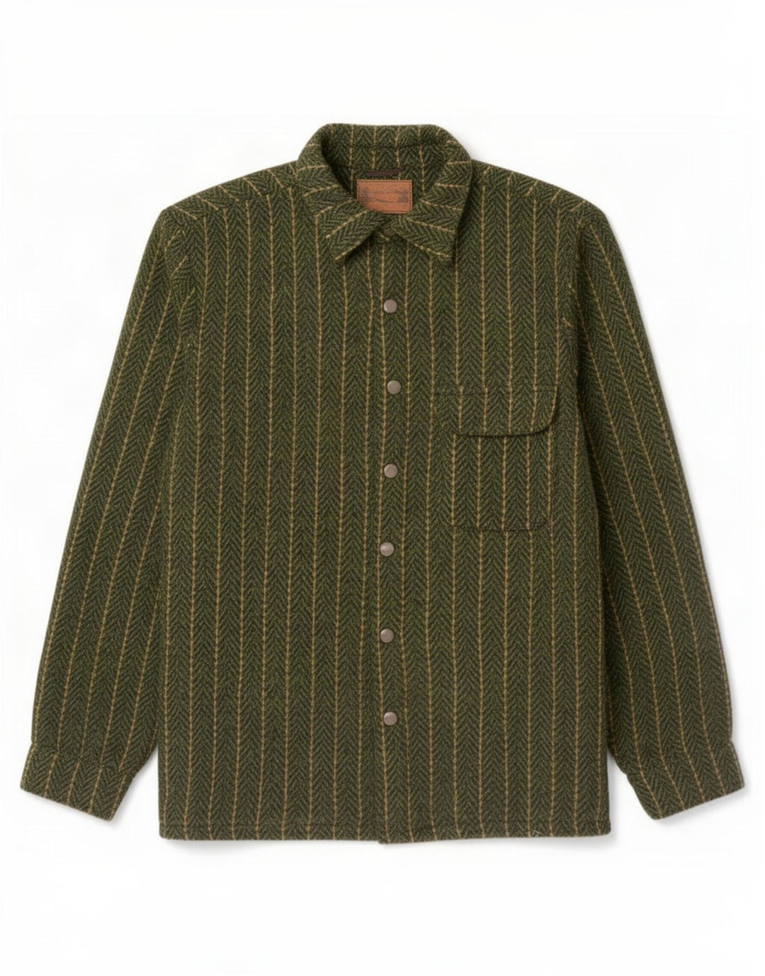 Camisa masculina Scout de poliéster listrado verde médio