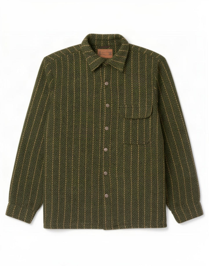 Camisa masculina Scout de poliéster listrado verde médio