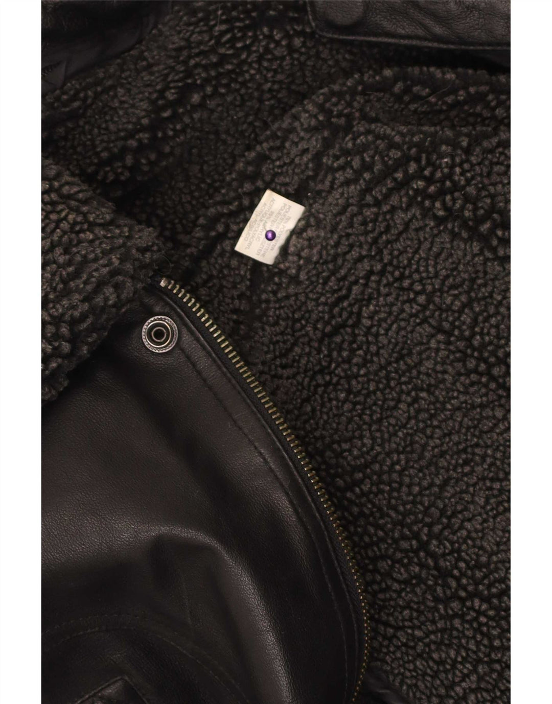 Jaqueta bomber de couro falsa masculina vintage poliéster preto grande Reino Unido 40