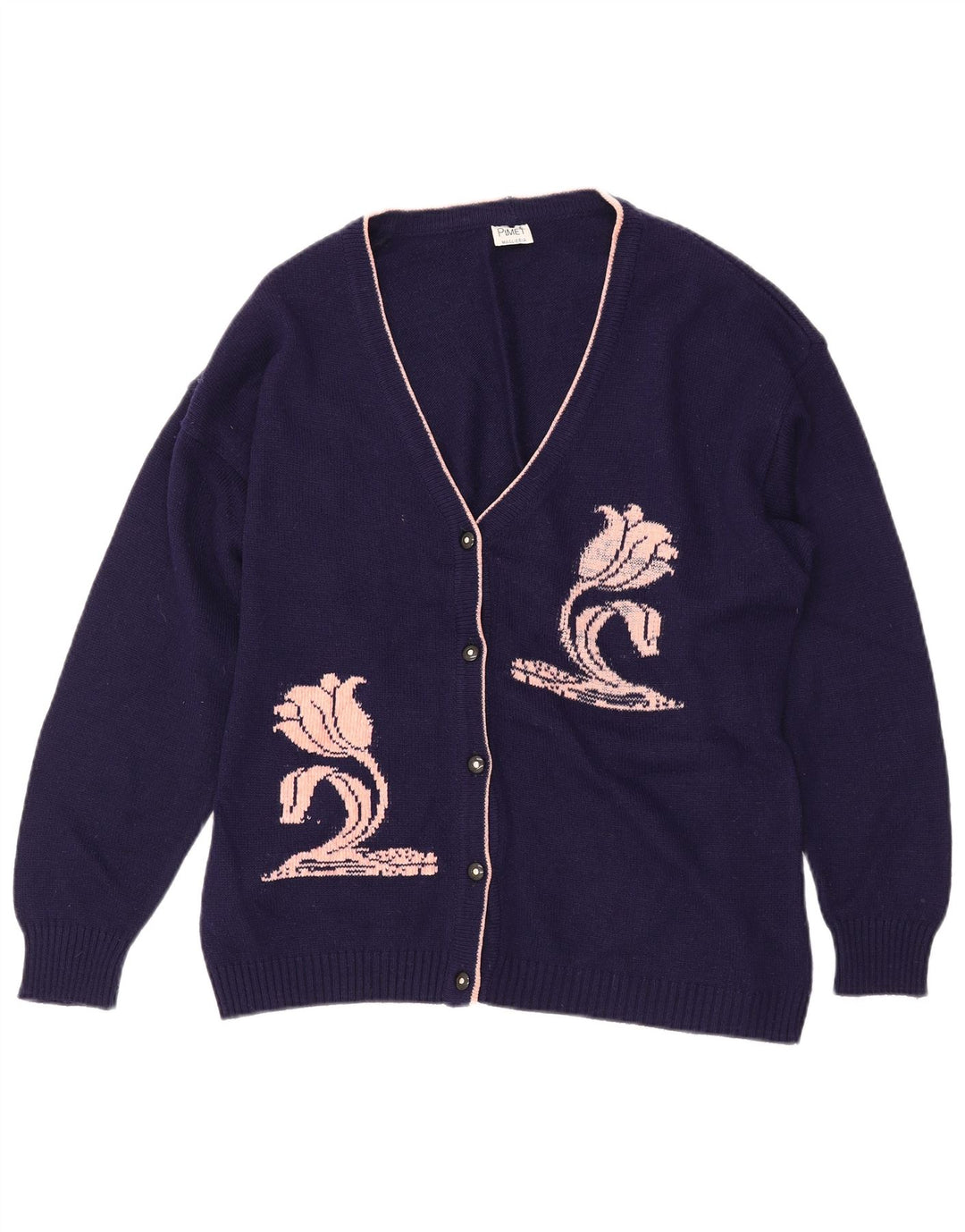 Suéter cardigã feminino PIMET MAGLIERA UK 18 XL azul marinho floral