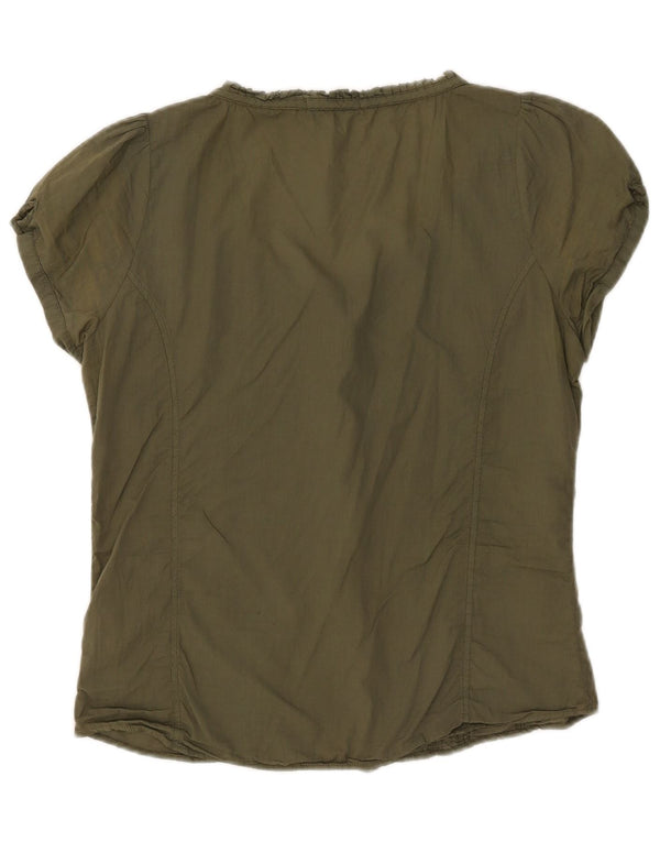 Blusa feminina de manga curta North Sails Reino Unido 14 algodão cáqui médio