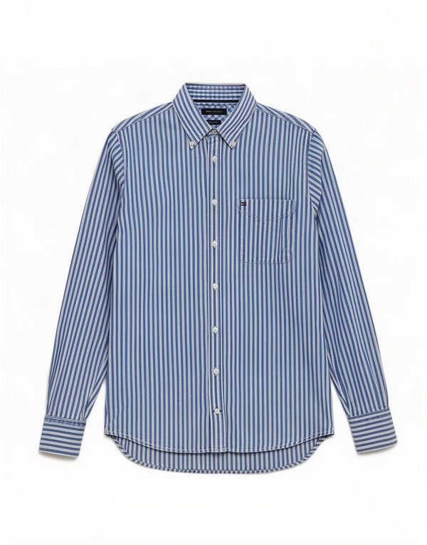 Camisa masculina Tommy Hilfiger de algodão listrado azul médio