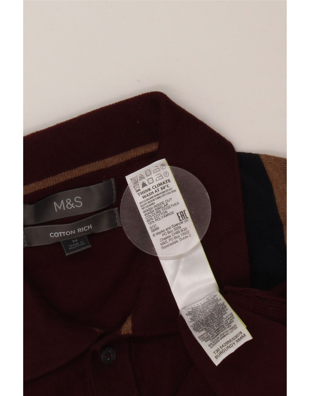 Suéter masculino MARKS & SPENCER com gola polo e bloco colorido médio Borgonha