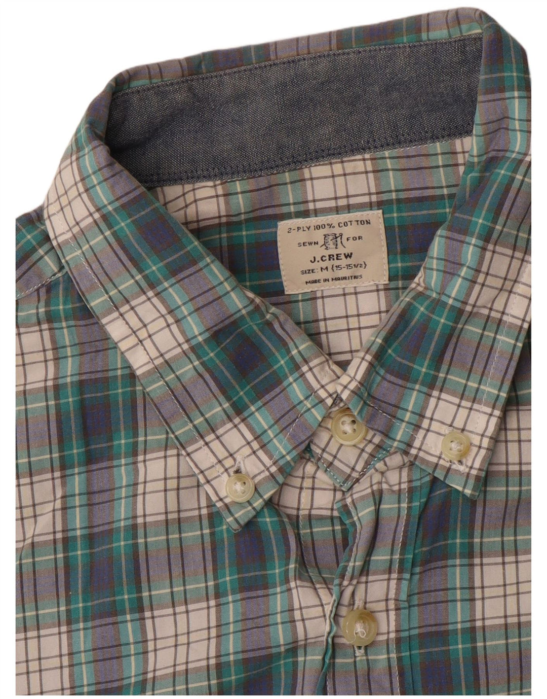 Camisa masculina J. CREW tamanho 15 1/2 algodão xadrez verde médio